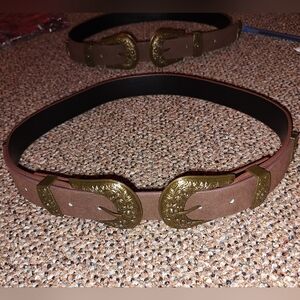 Brown Velvet Double Buckle Belt